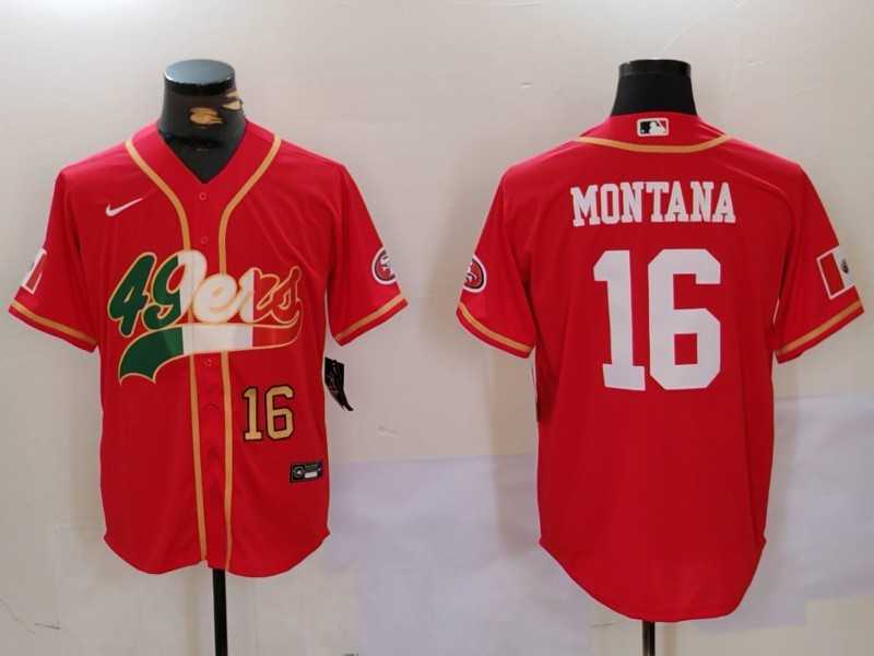 Men%27s San Francisco 49ers #16 Joe Montana Red With Patch Cool Base Stitched Baseball Jerseys
